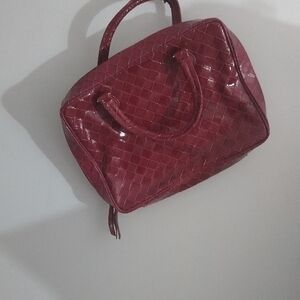 Estee Lauder Red Faux Leather Quilted Look Cosmetic Bag. "10"13x3"